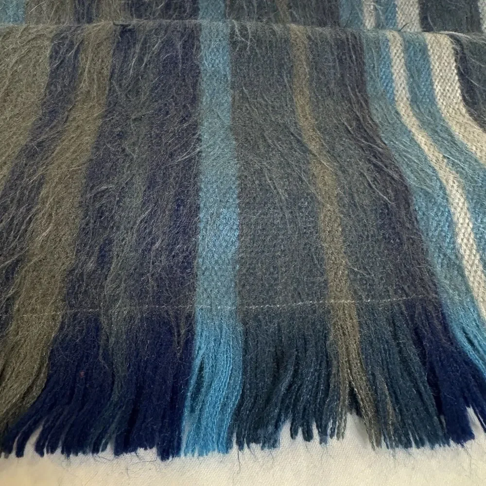 Shupaca Alpaca 80% Blend Striped Scarf 76” X 12” Blue Gray Soft Cozy Luxury